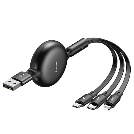 Кабель USB - MicroUSB, Lightning, Type-C для зарядки 1,2 м 3.5А плоский Baseus Little Octopus черный