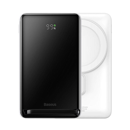 Внешний аккумулятор Baseus Magnetic Bracket с беспроводной зарядкой MagSafe 10000мАч (USB, Type-C, ток 3А, быстрая зарядка QC, PD, 20Вт) белый