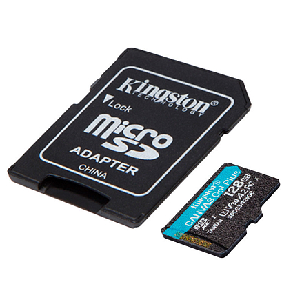 Карта памяти Kingston Canvas Go Plus MicroSDXC 128Gb UHS-I U3 V30 170 Мб/с с адаптером SD