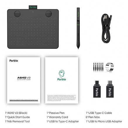 Графический планшет Parblo A640 V2 (черный)