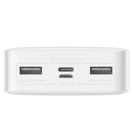 Внешний аккумулятор Baseus Bipow Digital с дисплеем 20000мАч (USB, Type-C, ток 3А, быстрая зарядка PD, QC 3.0, 15Вт) белый