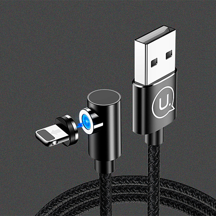 Кабель USB - Lightning для зарядки iPhone 1 м 2А магнитный с угловым Lightning Usams U54 черный