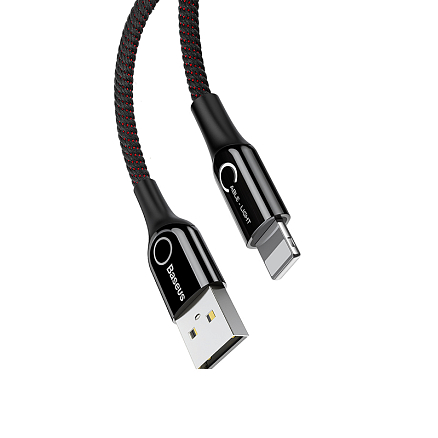 Кабель USB - Lightning для зарядки iPhone 1 м 2.4A с автоотключением плетеный Baseus C-shaped черный