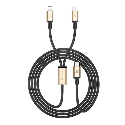 Кабель Type-C - MicroUSB, Lightning 1,2 м 3A плетеный Baseus Rapid черно-золотистый