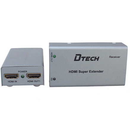 Удлинитель HDMI (HDMI Extender+ Splitter (разветвитель) на 2 порта) до 35 метров по витой паре Dtech DT-7009B с питанием