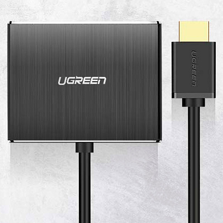 Переходник (преобразователь) HDMI - HDMI, 3,5 мм, SPDIF Toslink (папа - мама) 50 см Ugreen 40281 с питанием MicroUSB черный