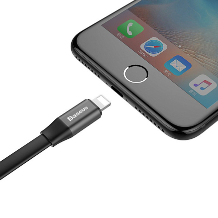 Кабель USB - Lightning для зарядки iPhone 23 см 2А плоский Baseus Portable черный
