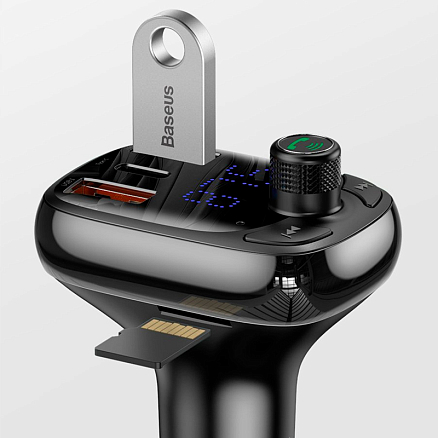 FM модулятор (трансмиттер) автомобильный Baseus S-13 с громкой связью, двумя USB (5A, Q.C 4.0) для зарядки и Type-C (PD 3.0) черный