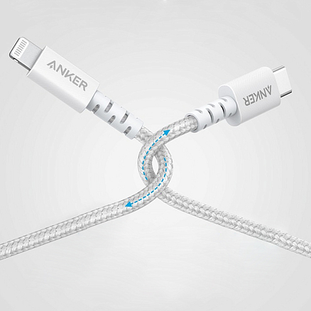 Кабель Lightning - Type-C длина 0.9 м 18W MFi плетеный Anker Powerline Select+ (быстрая зарядка) белый