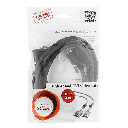 Кабель DVI-D - DVI-D (папа - папа) длина 3 м Cablexpert CC-DVI2-BK-10 с ферритами черный
