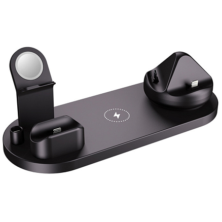 Беспроводная зарядка 7-в-1 для двух телефонов, Apple Watch, AirPods и Apple Pencil 10W c двумя USB портами SeenDa WS15 черная