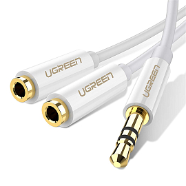 Разветвитель наушников 3,5 мм 3 pin - 2 х 3,5 мм (папа - мама, мама) 20 см Ugreen AV134 белый