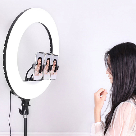 Кольцевая лампа диаметром 54 см с пультом ДУ RL-21 (три крепления для телефонов) черная