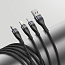 Кабель USB - Lightning, MicroUSB, Type-C 1,2 м 5A 66W плетеный Baseus Flash (быстрая зарядка) черный 