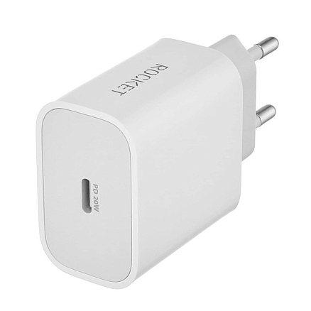 Зарядное устройство сетевое Type-C 20W с кабелем Type-C Rocket Space Combo (быстрая зарядка QC, PD) белое