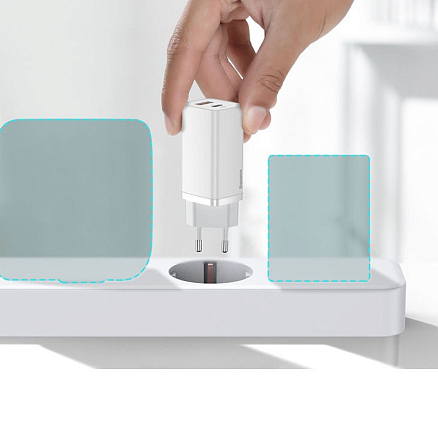 Зарядное устройство сетевое с USB и Type-C входами 5А 65W Baseus GaN2 Lite (быстрая зарядка QC, PD) белое