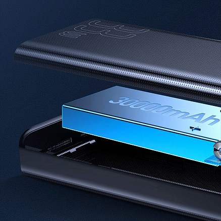 Внешний аккумулятор Baseus Amblight 30000мАч (4хUSB, Type-C, ток 3А, быстрая зарядка PD, QC 3.0, 33Вт) черный
