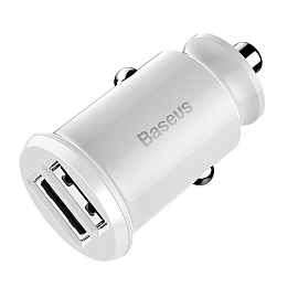 Зарядное устройство автомобильное с двумя USB входами 3.1А Baseus Grain белое