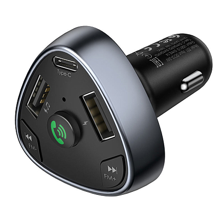 FM модулятор (трансмиттер) автомобильный с громкой связью, Type-C PD 18W и USB QC для зарядки Hoco E51 Road Treasure черный