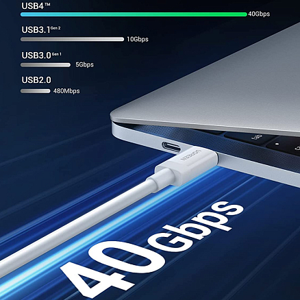 Кабель Type-C - Type-C длина 0.8 м USB4 Gen3 40Gbps 8K 60Hz 100W силиконовый Ugreen US506 (быстрая зарядка PD, QC 4.0) белый