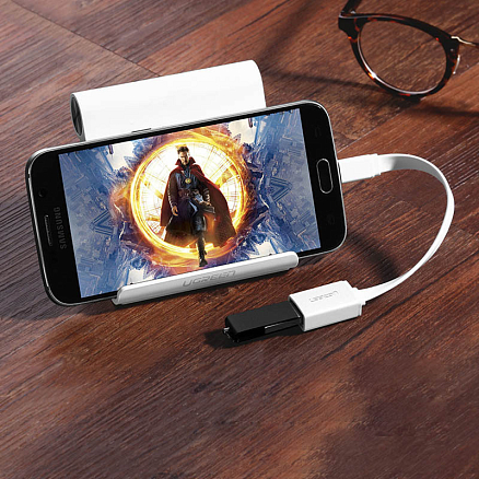 Переходник MicroUSB - USB хост OTG длина 11,5 см Ugreen US133 белый