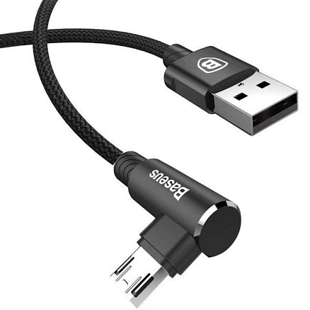 Кабель USB - MicroUSB для зарядки 1 м 2А с угловым штекером плетеный Baseus MVP Elbow черный