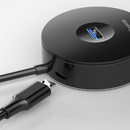 USB 3.0 + Type-C HUB (разветвитель) на 1 порт USB 3.0 и 3 порта USB 2.0 12 см Baseus Round Box с питанием MicroUSB черный
