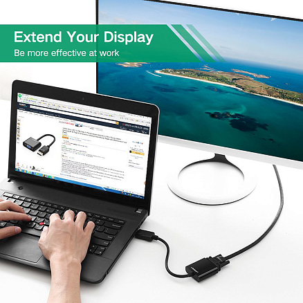 Переходник (преобразователь) DisplayPort - VGA (папа - мама) Ugreen DP109 черный