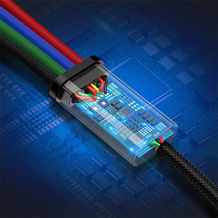 Кабель USB - Lightning, 2 х MicroUSB, Type-C 1,2 м 3.5A плетеный Baseus Rapid черный