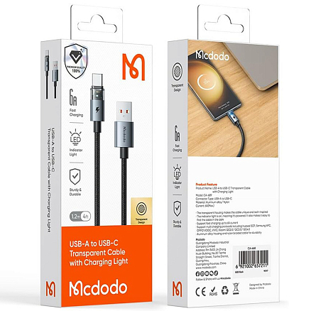 Кабель Type-C - USB для зарядки 1,2 м 6А 100W плетеный McDodo CA-6890 (быстрая зарядка PD) черный