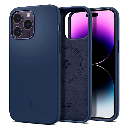 Чехол для iPhone 14 Pro Max силиконовый Spigen Silicone Fit MagSafe синий
