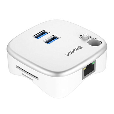 USB 3.0 HUB (разветвитель) на 2 порта, Ethernet, картридер SD и MicroSD Baseus HR35 серебристый