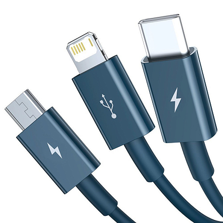 Кабель USB - Lightning, MicroUSB, Type-C 1,5 м 3.5A Baseus Superior синий