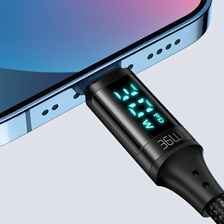 Кабель Type-C - Lightning для зарядки 1,2 м 3А 36W с дисплеем плетеный McDodo CA-1030 (быстрая зарядка PD) черный