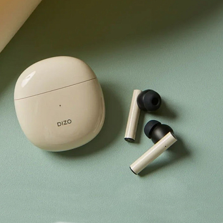 Наушники TWS беспроводные Bluetooth Dizo GoPods вакуумные с микрофоном бежево-черные