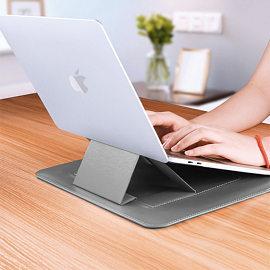 Чехол для Apple MacBook Air 13 (2018-2019) A1932, (2020) А2179, M1 (2020) A2337 кожаный футляр с подставкой WiWU Skin Pro Stand серый