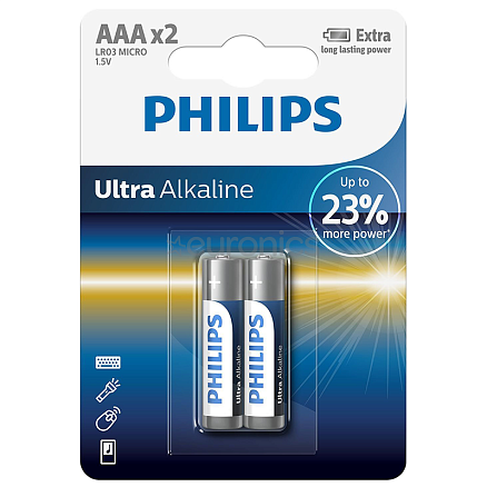 Батарейка LR03 (пальчиковая маленькая AAA) Philips Ultra Alkaline LR03E2B/97 упаковка 2 шт.