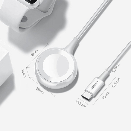 Беспроводная зарядка для Apple Watch магнитная MFi Ugreen CD177 с Type-C кабелем белая
