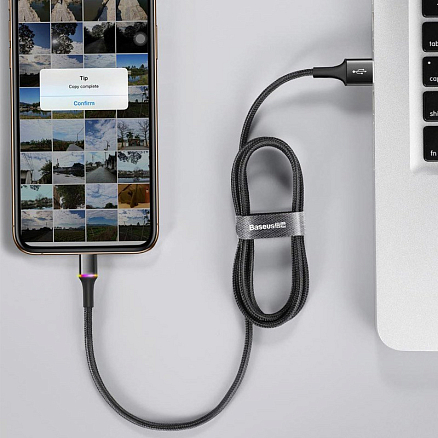 Кабель USB - Lightning для зарядки iPhone 1 м 2.4А плетеный Baseus Halo черный