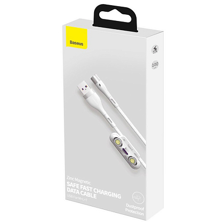 Кабель USB - MicroUSB, Lightning, Type-C 1 м 5А 40W магнитный плетеный Baseus Zinc (быстрая зарядка) белый