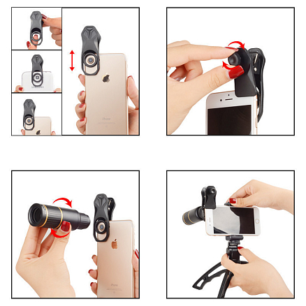 Объектив для телефона универсальный 6-в-1: Telephoto 16Х, Fisheye, Wide-Angle, Macro и 2 фильтра Apexel APL-JS16 + штатив для телефона