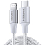 Кабель Type-C - Lightning для зарядки 1.5 м 3А MFi плетеный Ugreen US304 (быстрая зарядка PD) белый