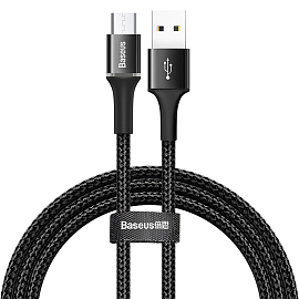 Кабель MicroUSB - USB 2.0 для зарядки 1 м 3А плетеный Baseus Halo (быстрая зарядка QC 3.0) черный