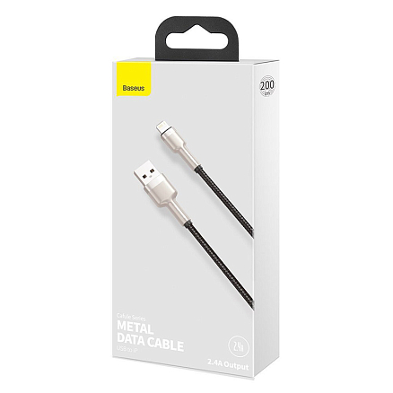 Кабель USB - Lightning для зарядки iPhone 2 м 2.4А плетеный Baseus Cafule Metal Data черный