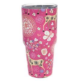 Термокружка Rambler Tumbler 900мл Pattern Reindeer розовая