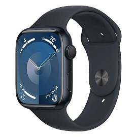 Умные часы Apple Watch Series 9 45 мм (алюминиевый корпус, полуночный/полуночный, спортивный силиконовый ремешок S/M)