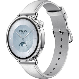Умные часы Xiaomi Redmi Watch S4 41 мм с белым кожаным ремешком серебристые