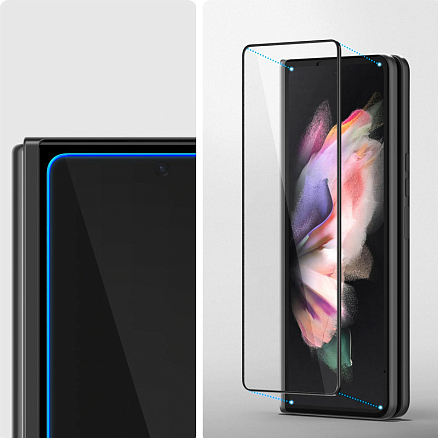 Защитное стекло на экран и пленка на корпус для Samsung Galaxy Z Fold 3 Spigen GLAS.tR черное