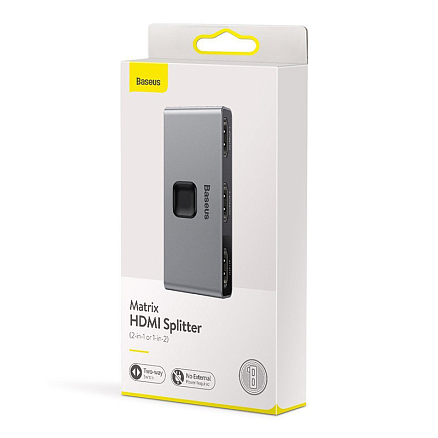 HDMI Splitter (разветвитель) на 2 порта 4Kx2K (1 HDMI вход на 2 HDMI выхода) двунаправленный Baseus Matrix серый
