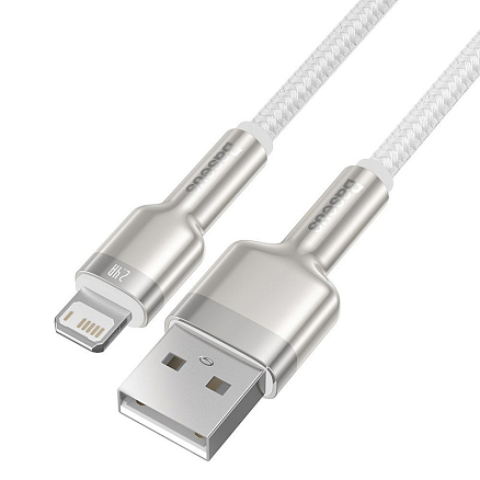 Кабель USB - Lightning для зарядки iPhone 1 м 2.4А плетеный Baseus Cafule Metal Data бело-серебристый